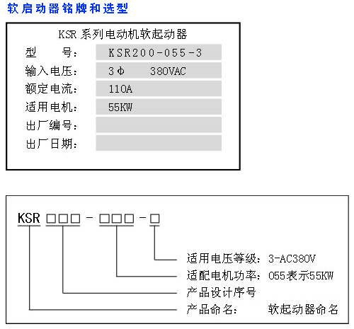 KSR200系列数字式交流电动机软起动器型号说明